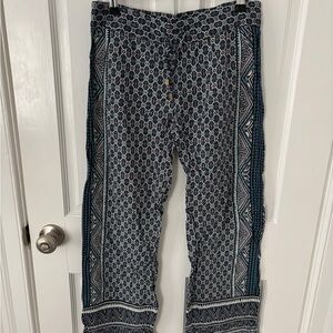 Patterned Blue Straight Leg Pants